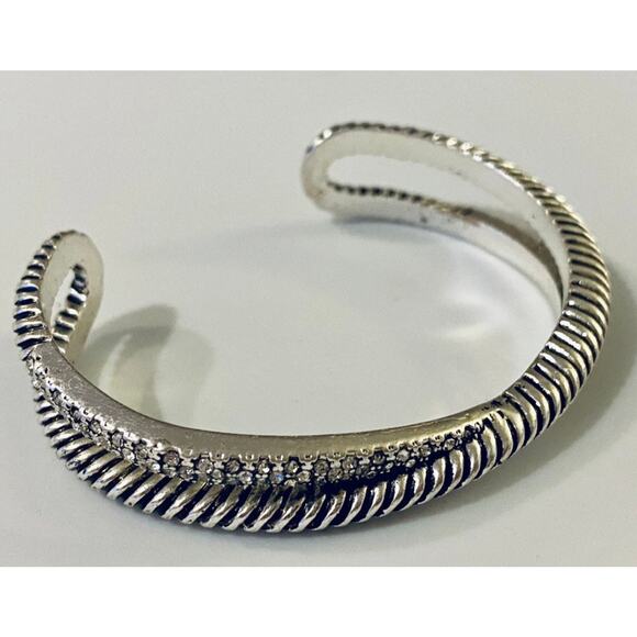 Silver Twist Cable Cuff Bracelet with Rhinestones - Picture 1 of 2